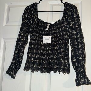 American Eagle Outfitters charcoal and off White Patterned Blouse